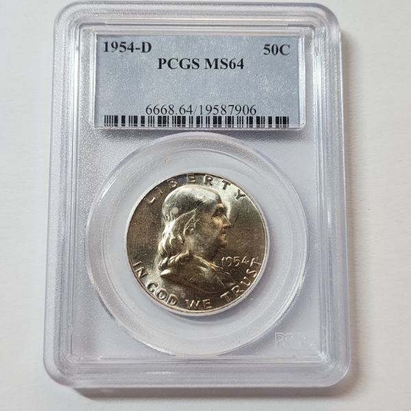 PCGS Graded MS64 United States 1954-D 90% Silver Franklin Half Dollar