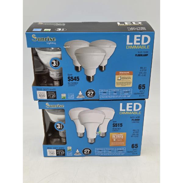 Six Brand New Sunrise 65 Watt Dimmable LED Flood Lamp Bulbs