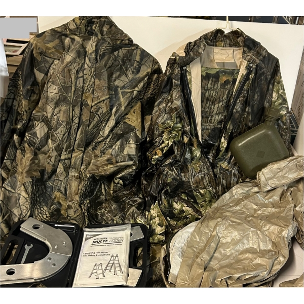 Rain Jackets - Canteen - Telescoping MultiLadder - 3 Rain Jackets - 2 Camo - 1 Froggtoggs (In case) 