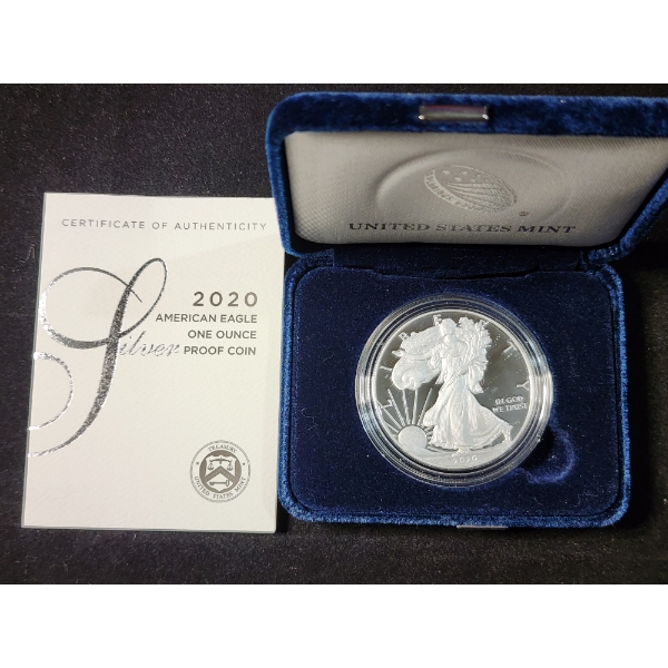 2020-W 1 Oz Silver American Eagle Proof Coin in Original Packaging 