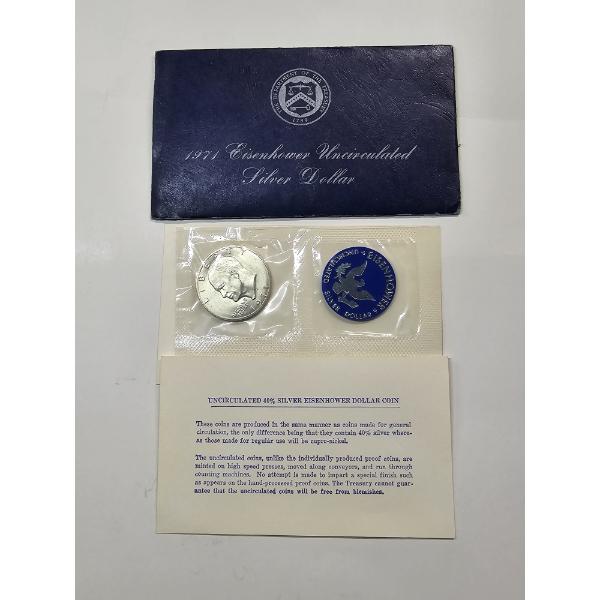1971- S Uncirculated 40% Silver Eisenhower Dollar Coin - "Blue Pack"