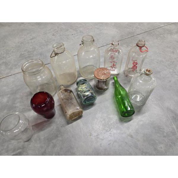 Vintage Bottles, Jars And Red Dietz Glass Globe 
