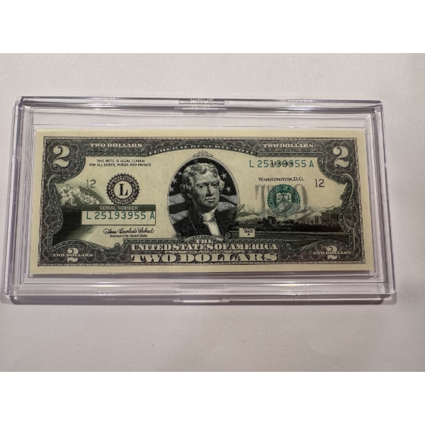 2003 United States Jefferson ALASKA $2.00 Bill In Hard Case Holder - Mint Condition - RARE