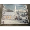 Image 1 : Light up Snowy Winter Church Canvas - 21x27" - Does Work! 