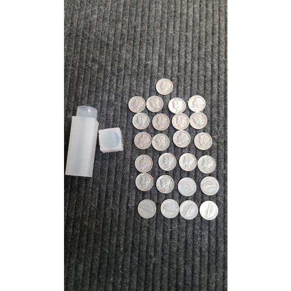 Tube Of (25) 90% Silver Mercury Dimes - $2.50 Face Value