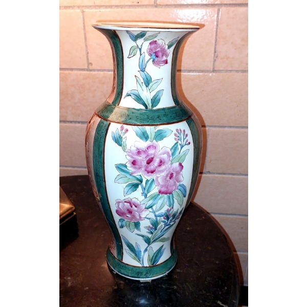 Gorgeous 14" Floral Porcelain Vase In Excellent Condition - See Pics