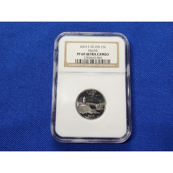 NGC PF 69 Ultra Cameo 2003-S Silver Maine Quarter