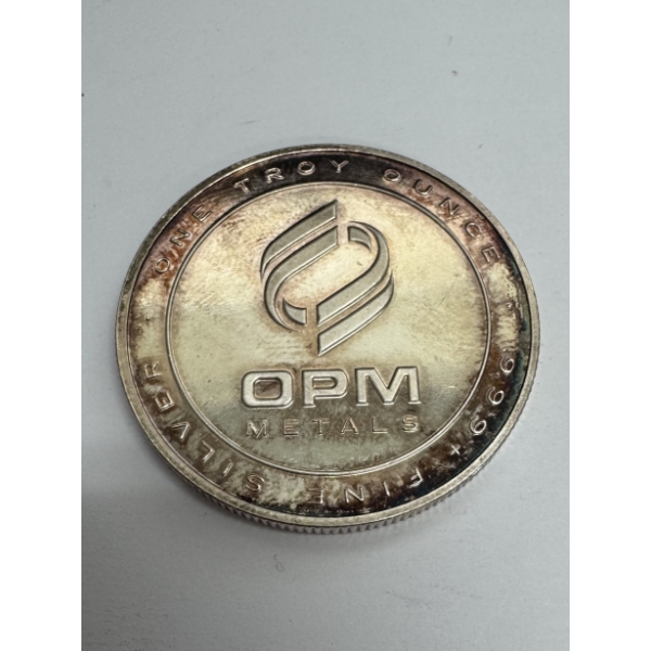 One Troy Ounce .999 Fine Silver Round Coin- OPM Metals. Beautiful Condition!