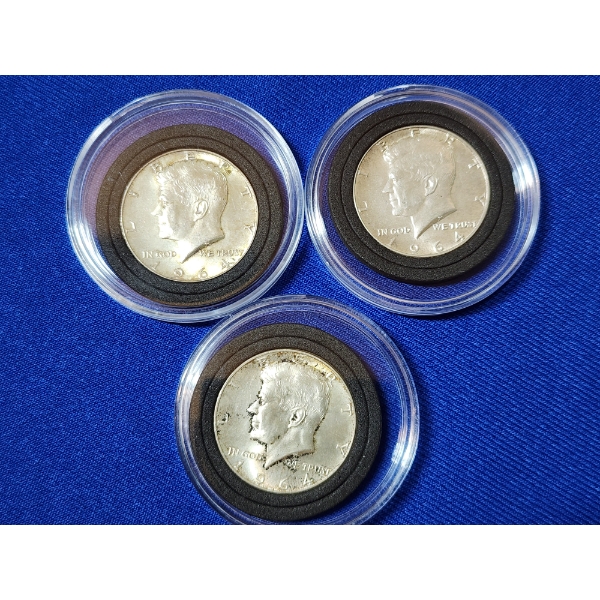 x3 1964 90% Silver Kennedy Half Dollars in Coin Capsules FV: $1.50