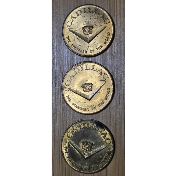 Three Vintage Collectable Gold Tone Cadillac Coins