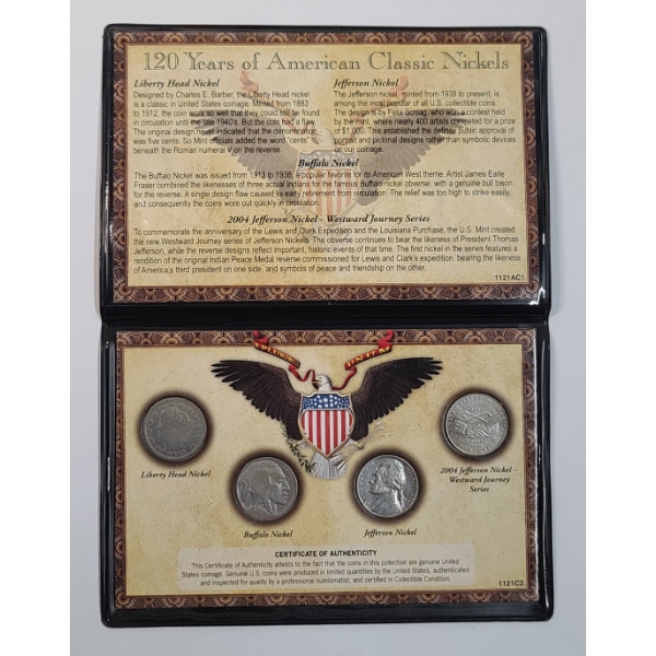 "120 Years of American Classic Nickels" Collection Set - Face Value: $0.20