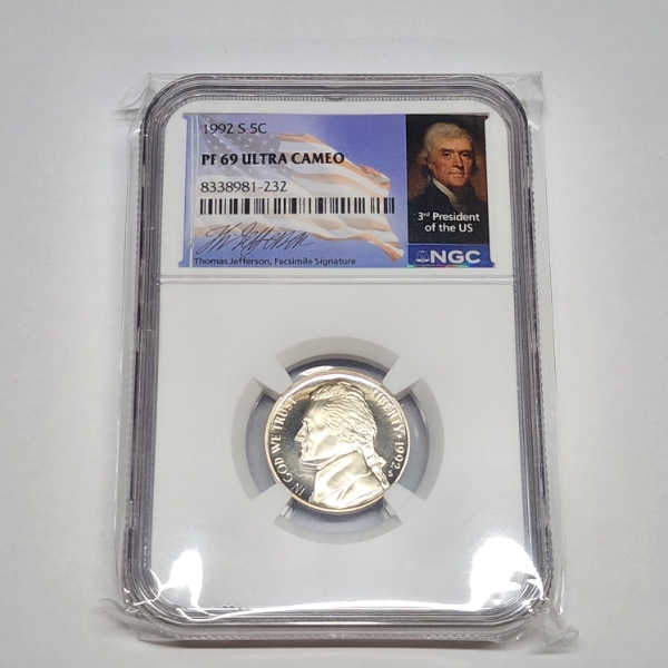 1992-S U.S. Nickel Graded by NGC PS 69 ULTRA CAMEO ft. Thomas Jefferson Facsimile Signature