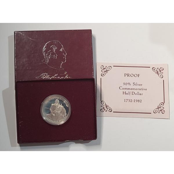 U.S 1982-S George Washington 250th Anniversary of Birth Commemorative 90% Silver Proof Half Dollar