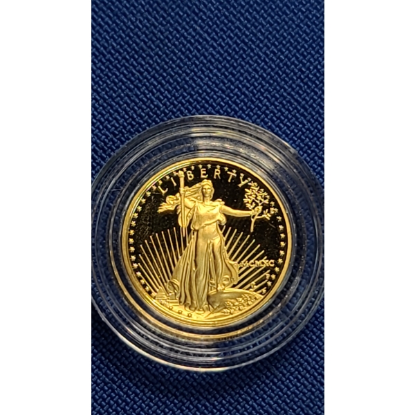 United States Mint 1990-P $5 Dollar 1/10th Oz Fine Gold American Eagle Proof Coin In Capsule