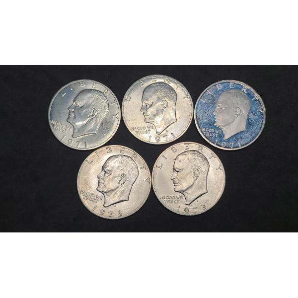 (3) 1971-S Eisenhower 40% Silver Dollars & (2) 1973-S 40% Silver Dollars - Face Value: $5.00