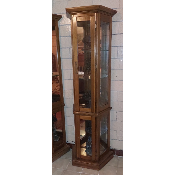 1st Of 2 - Tall Woden Mirrored Back Glass Shelved Curio Cabinet - See Pics - Offered Separately