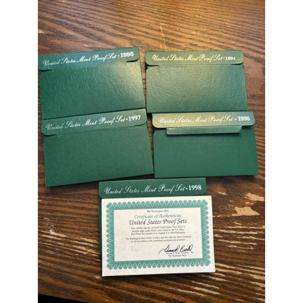 U.S. Mint Proof Sets (4) Certificate of Authenticity - FV $4.55 - Kennedy Half Dollar - Quarter - Di