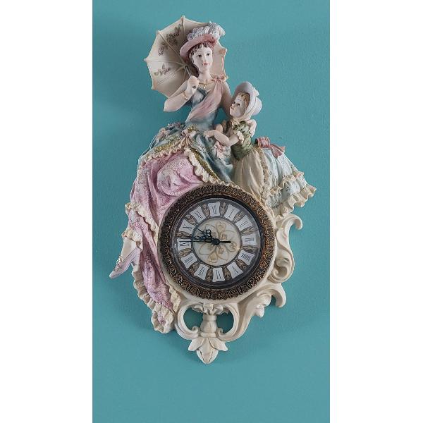 18" x 10" Porcelain Figural Clock - With Victorian Lady - See Pics