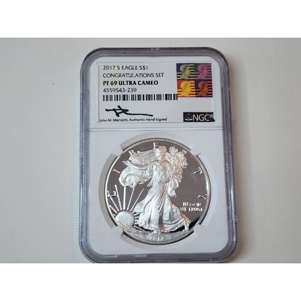 NGC PF 69 ULTRA CAMEO 2017-S American Eagle - Congratulations Set, Signed - 1 oz .999 Fine Silver 