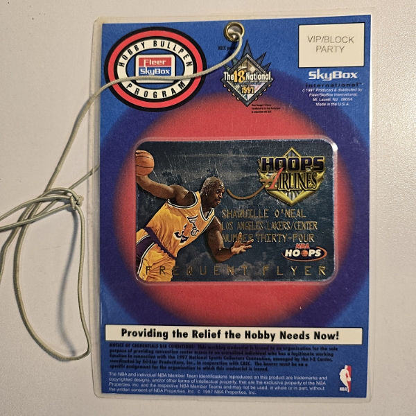 Shaquille O'Neal Hoops Airlines Fleer SkyBox Hobby Bullpen Program Frequent Flyer Pass