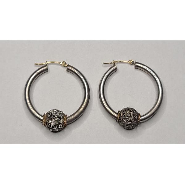 Pair Of Srerling Silver Hoop Earrings With 14K Gold Accents - Weight: 4.6g