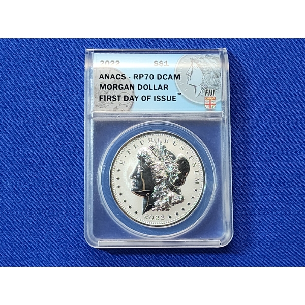 Beautiful 2022 Fiji Morgan 1 Ounce Silver Dollar First Day of Issue Reverse Proof 70 DCAM by ANACS