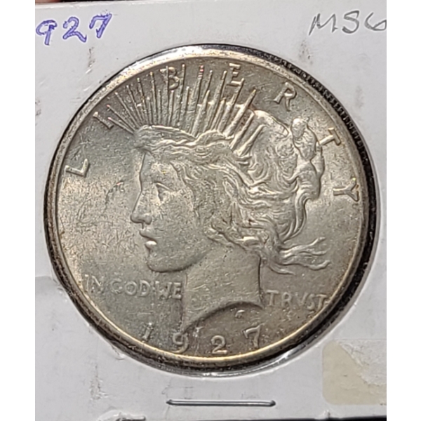 1927 Silver Peace Dollar - Mint State Condition - 90% Silver Coin