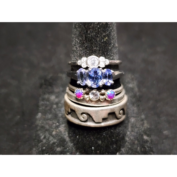 Stunning Sterling Silver Ring Assortment Ft. Nice Blue, Purple & Clear Stones - Total Weight: 9.8 G