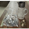 Image 1 : Stainless Silverware w/ Cut Glass Pitcher & Sterling Weighted Candle Holder (271.1g TW)