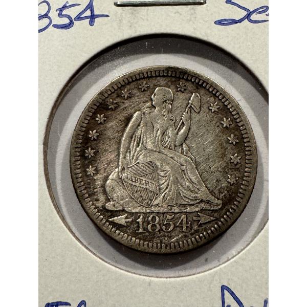 1854 Seated Liberty Silver Quarter In Protective Holder - Incredible Coin