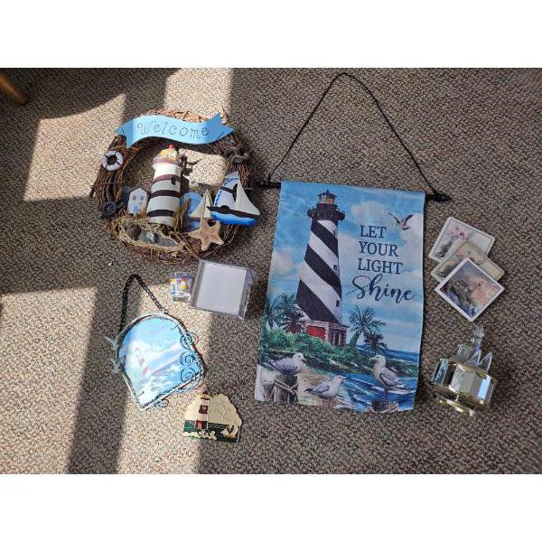 PICKUP IN CANTON - Lighthouse Collection Including Wreath, Music Box, Wall Decor Flag And More!