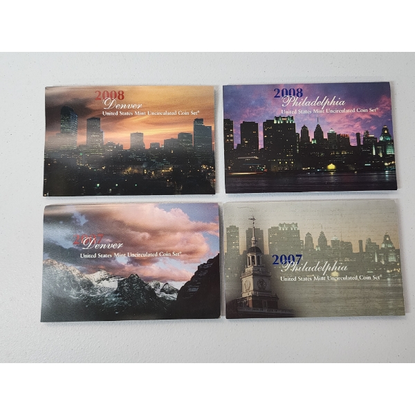 2007 & 2008 P&D United States Mint Uncirculated Coin Sets in Original Packaging 