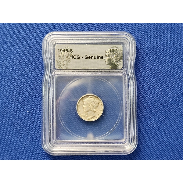 1945-S Silver Mercury Dime ICG - Genuine
