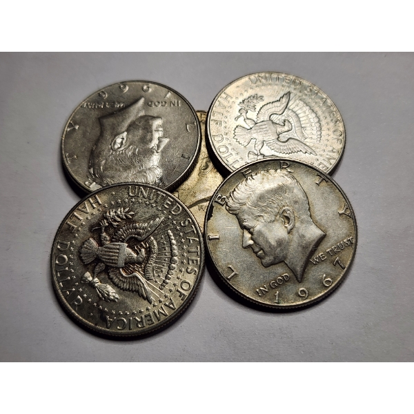 Five 40% Silver Kennedy Half Dollars - $2.50 Face Value