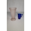 Image 1 : Vintage Indiana Diamond Point Frosted Pink Glass Vase & Cobalt Blue Hobnail Mini Pitcher 