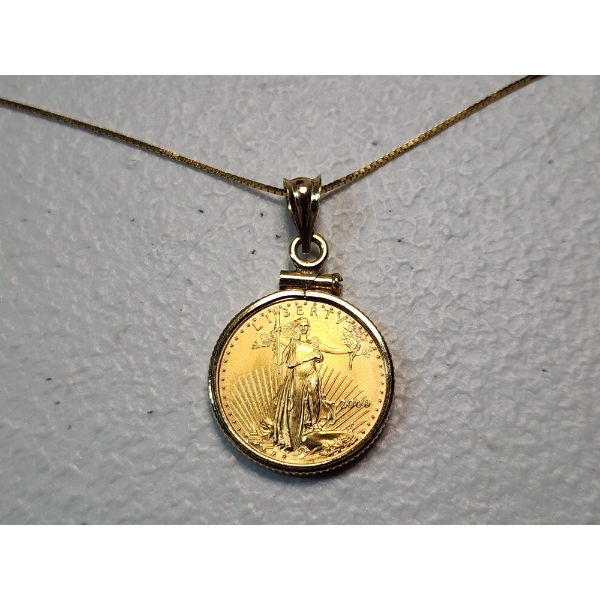 Incredible U.S. 2000 Gold Eagle 1/10th Ounce Gold Coin on 14K Pendant and 16in Chain TW: 5.3g
