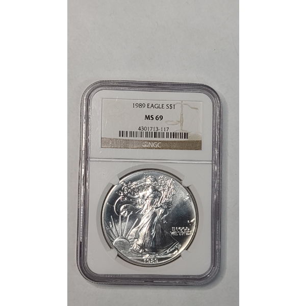 NGC 1989 MS 69 1 Troy Oz .999 Fine Silver American Eagle