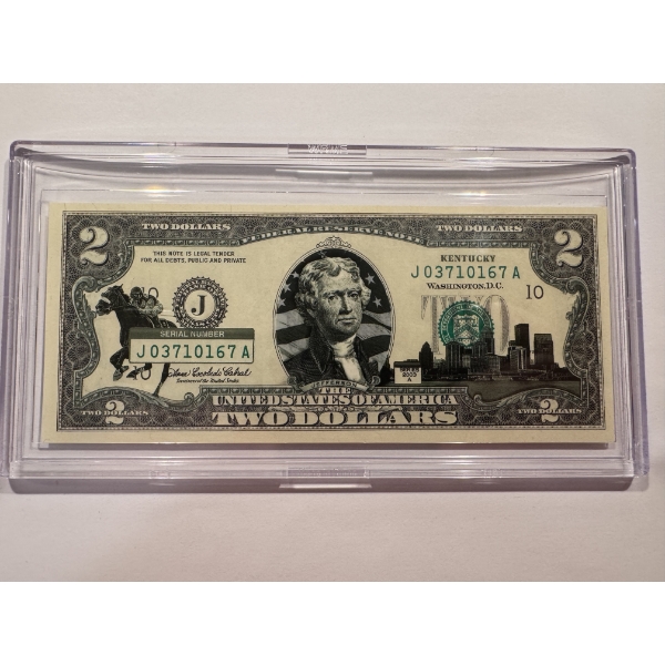 2003 United States Jefferson KENTUCKY $2.00 Bill In Hard Case Holder - Mint Condition - RARE
