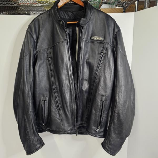 Harley-Davidson FXRG Black Leather Waterproof Riding Jacket With Removable Back Armor Pad