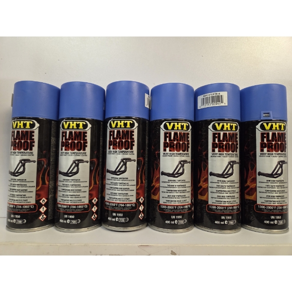 Six Brand New 11OZ Cans Of VHT Very High Temp Flame Proof Flat Blue Spray Paint 
