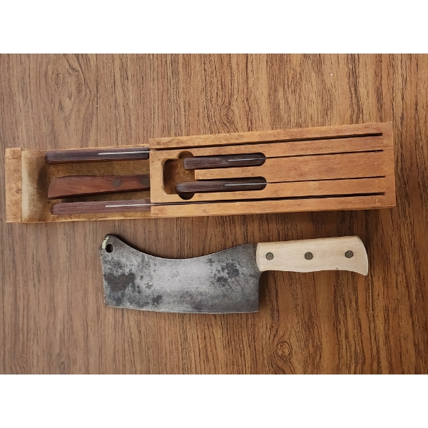 Knife Set with Wooden Holder and Heavy-Duty Butcher Knife 