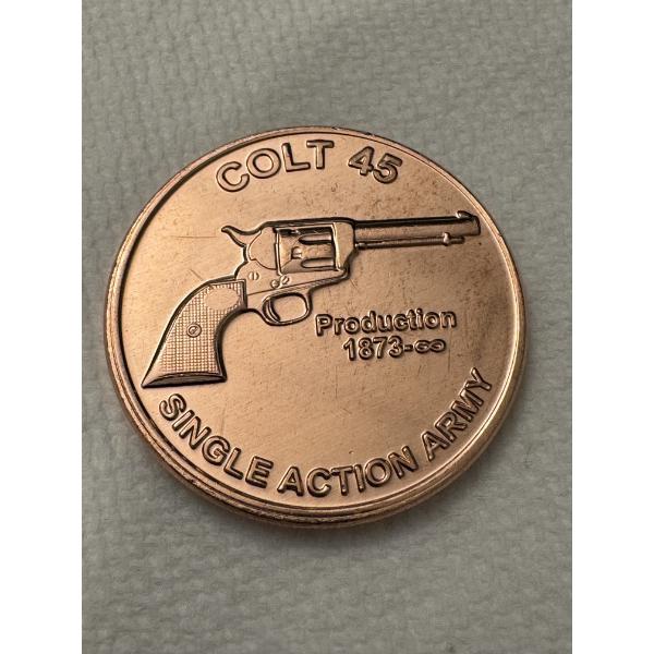 Colt 45 Single Action Army .999 Fine Copper Troy Ounce Coin - Mint Condition - Exceptional Coin