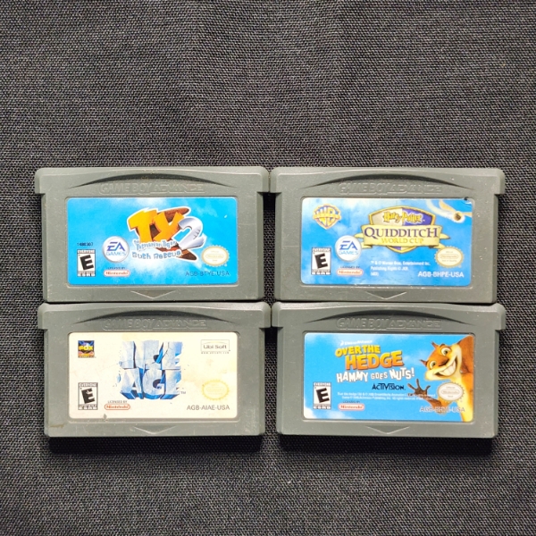Four Assorted Nintendo Gameboy Advance Games Including TY, Ice Age, Harry Potter & Over the Edge