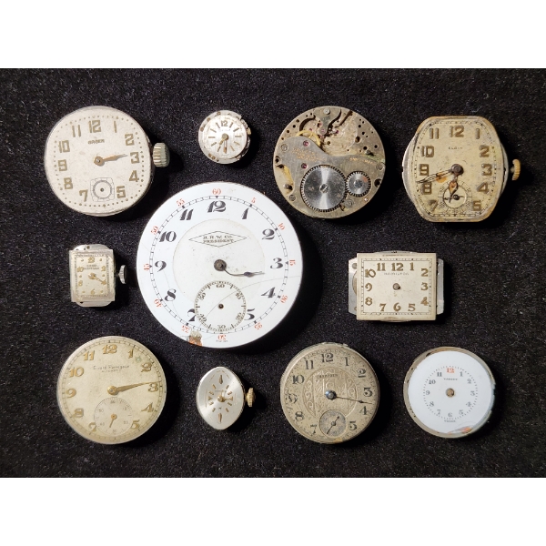 Lot of 11 Assorted Watch Heads & Mechs From Various Companies & Sizes
