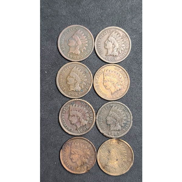 (8) Assorted Years Indian Head Cents - Face Value: $0.08