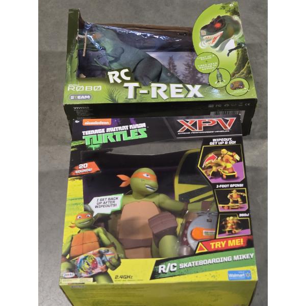 New In Boxes! Remote Control Ninja Turtle & Vivitar RC T-Rex 