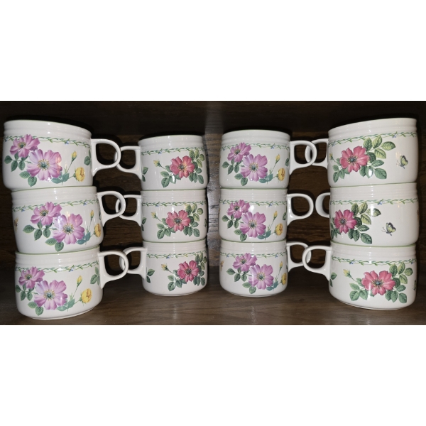 12 Floral Print Matching Tea Cups
