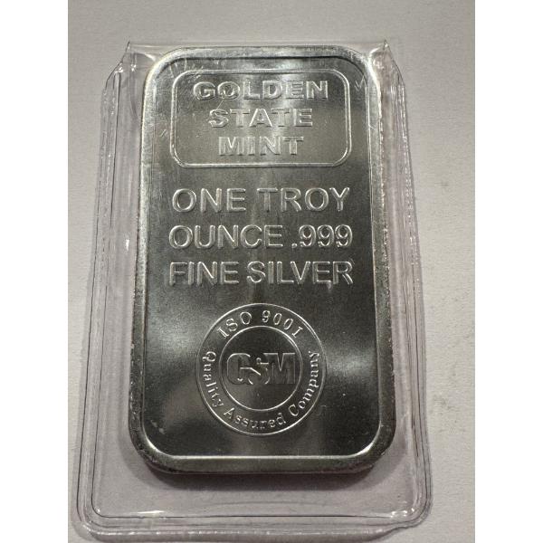 Golden State Mint One Troy Ounce .999 Fine Silver Bar - Mint Condition