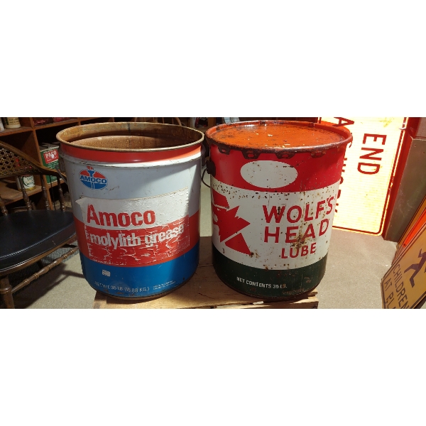 Oil & Gas Advertising - 2 Pcs As Shown - Amoco & Wolf's Head 5 Gallon Oil Cans
