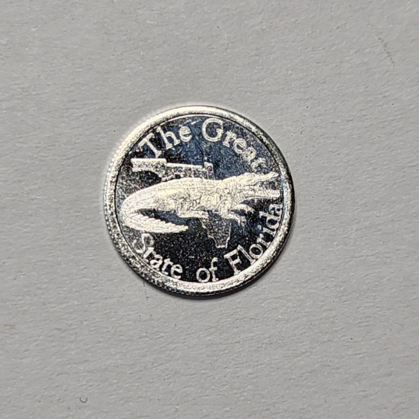"The Great State of Florida" Gold Silver Naples: Gator 1 Gram .999 Fine Silver Round